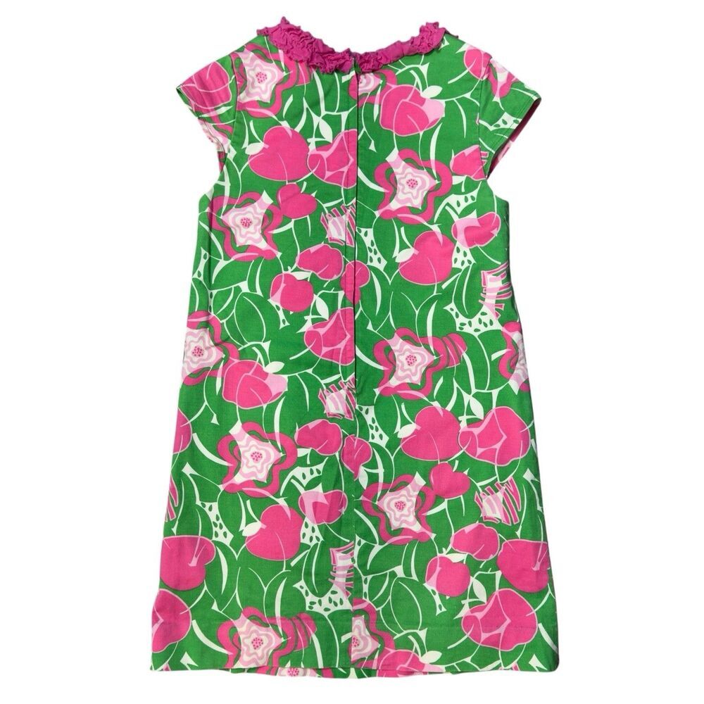 Lilly Pulitzer Floral Shift Dress Girls 7 Ruffle Trim How About The Apples Pink - Picture 4 of 8